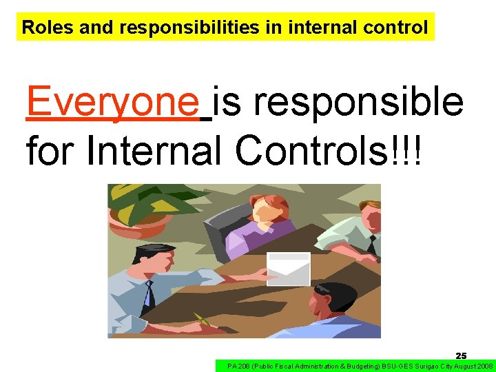 Roles and responsibilities in internal control Everyone is responsible for Internal Controls!!! 25 PA