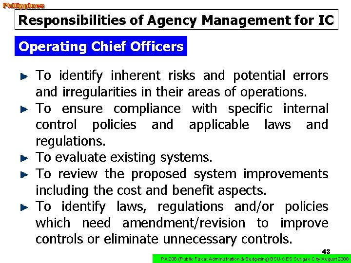 Responsibilities of Agency Management for IC Operating Chief Officers To identify inherent risks and