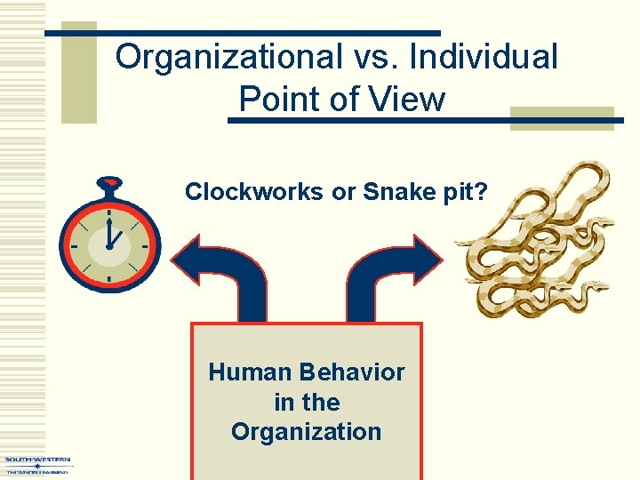 Organizational vs. Individual Point of View Clockworks or Snake pit? Human Behavior in the
