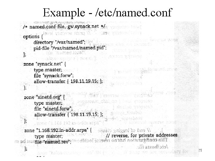 Example - /etc/named. conf 21 