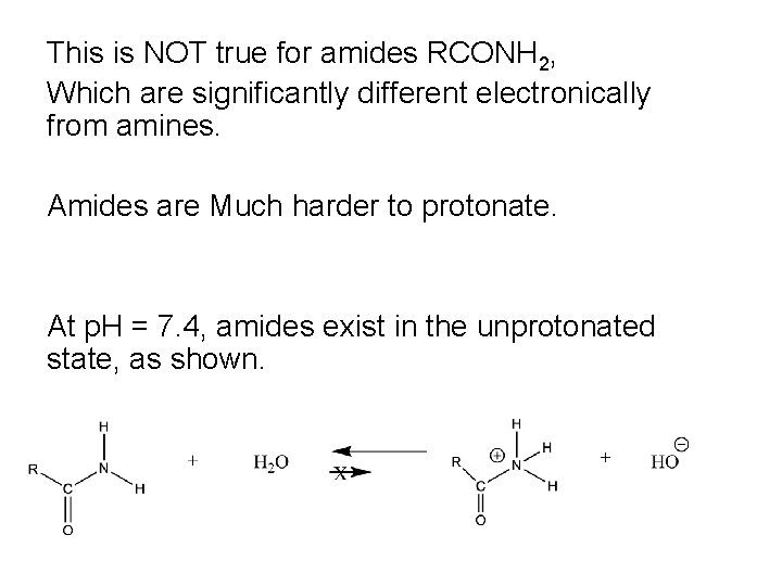 This is NOT true for amides RCONH 2, Which are significantly different electronically from