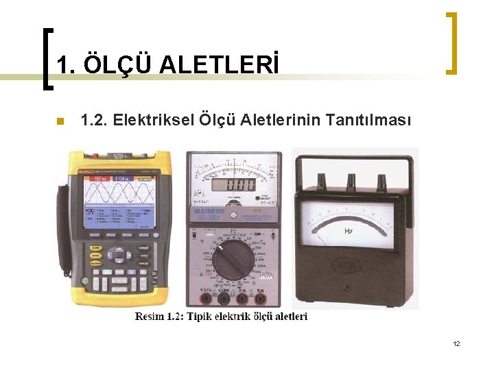 1. ÖLÇÜ ALETLERİ n 1. 2. Elektriksel Ölçü Aletlerinin Tanıtılması 12 