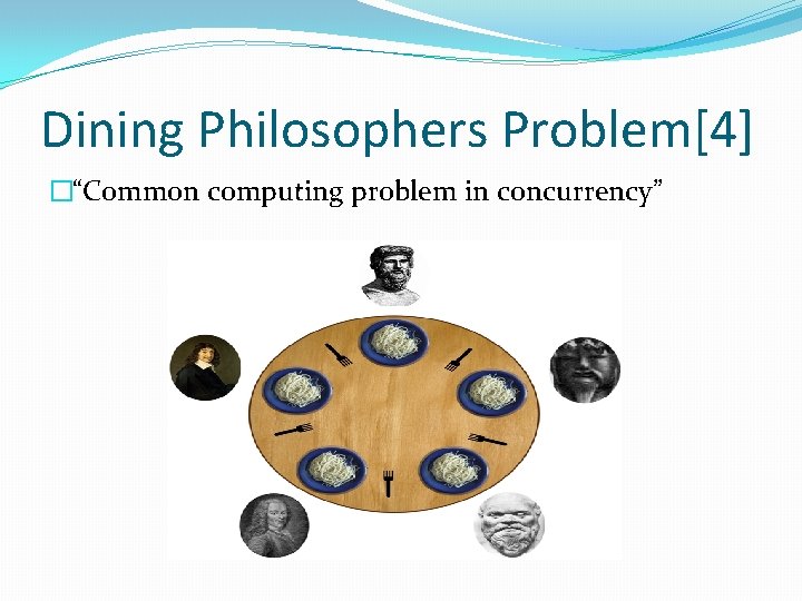 Dining Philosophers Problem[4] �“Common computing problem in concurrency” 