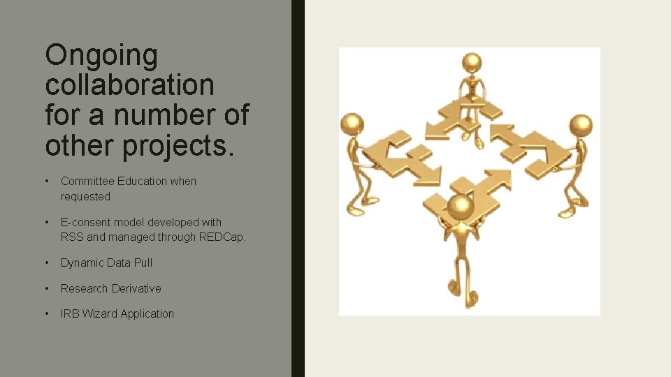 Ongoing collaboration for a number of other projects. • Committee Education when requested •