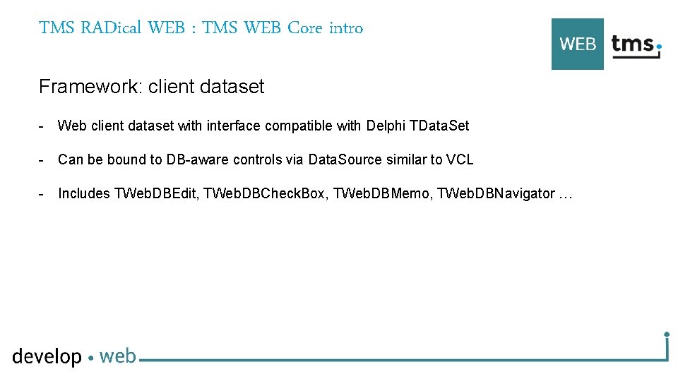 TMS RADical WEB : TMS WEB Core intro Framework: client dataset - Web client