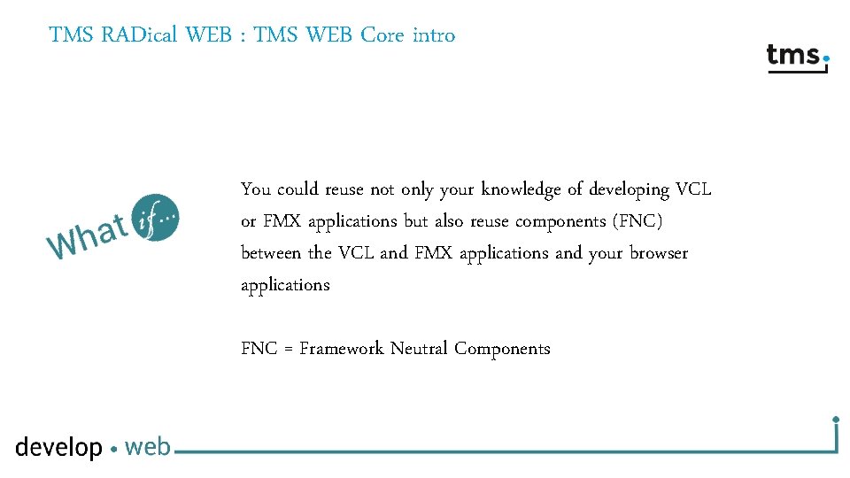 TMS RADical WEB : TMS WEB Core intro You could reuse not only your