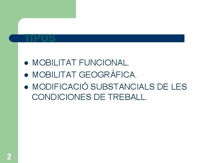 TIPUS l l l 2 MOBILITAT FUNCIONAL. MOBILITAT GEOGRÀFICA. MODIFICACIÓ SUBSTANCIALS DE LES CONDICIONES