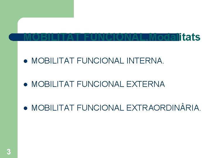 MOBILITAT FUNCIONAL. Modalitats 3 l MOBILITAT FUNCIONAL INTERNA. l MOBILITAT FUNCIONAL EXTERNA l MOBILITAT