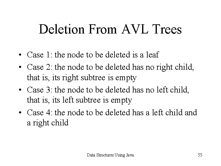 Deletion From AVL Trees • Case 1: the node to be deleted is a