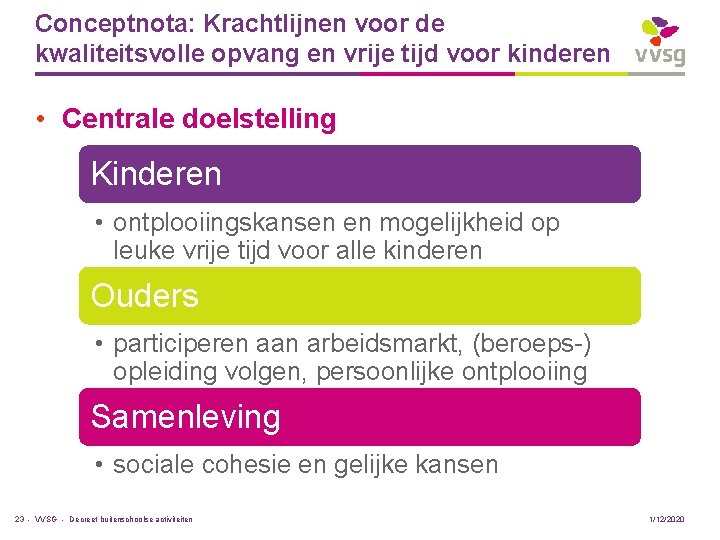 Conceptnota: Krachtlijnen voor de kwaliteitsvolle opvang en vrije tijd voor kinderen • Centrale doelstelling
