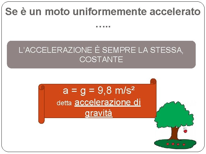 Se è un moto uniformemente accelerato …. . L’ACCELERAZIONE È SEMPRE LA STESSA, COSTANTE
