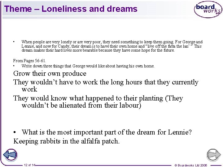 Theme – Loneliness and dreams • When people are very lonely or are very
