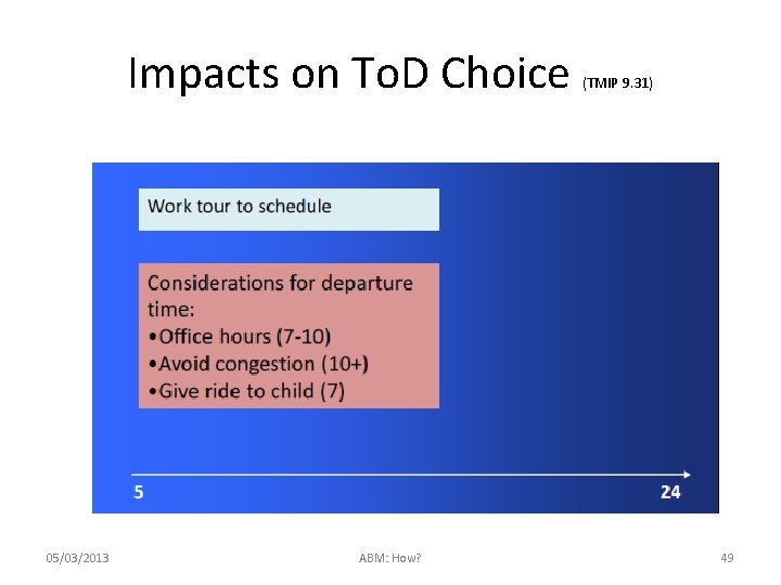 Impacts on To. D Choice 05/03/2013 ABM: How? (TMIP 9. 31) 49 