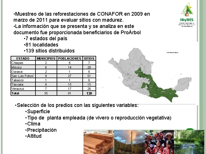  • Muestreo de las reforestaciones de CONAFOR en 2009 en marzo de 2011