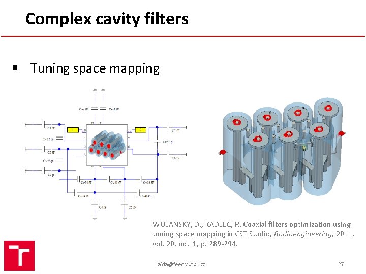 Complex cavity filters § Tuning space mapping WOLANSKY, D. , KADLEC, R. Coaxial filters