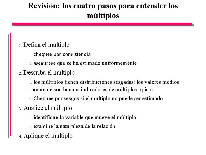 Revisión: los cuatro pasos para entender los múltiplos 1. 2. Defina el múltiplo 1.