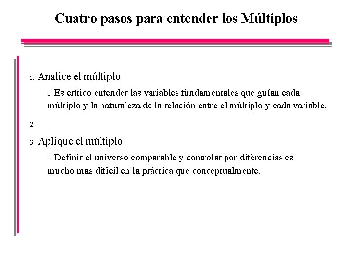 Cuatro pasos para entender los Múltiplos 1. Analice el múltiplo Es crítico entender las