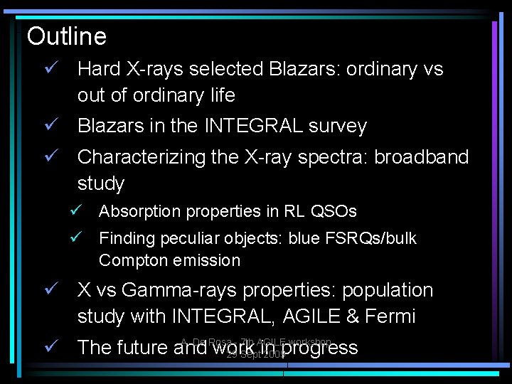 Outline Hard X-rays selected Blazars: ordinary vs out of ordinary life Blazars in the