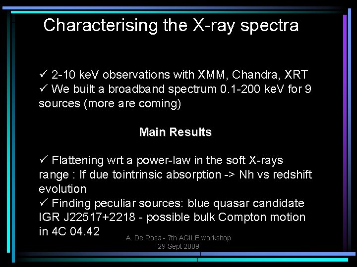 Characterising the X-ray spectra 2 -10 ke. V observations with XMM, Chandra, XRT We