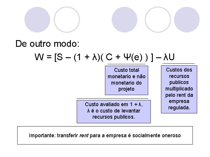  De outro modo: W = [S – (1 + λ)( C + Ψ(e)