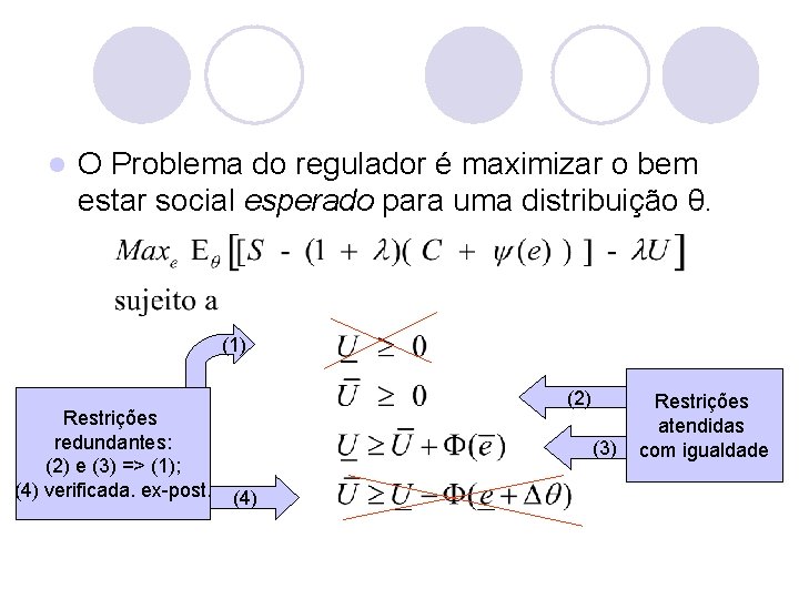 l O Problema do regulador é maximizar o bem estar social esperado para uma