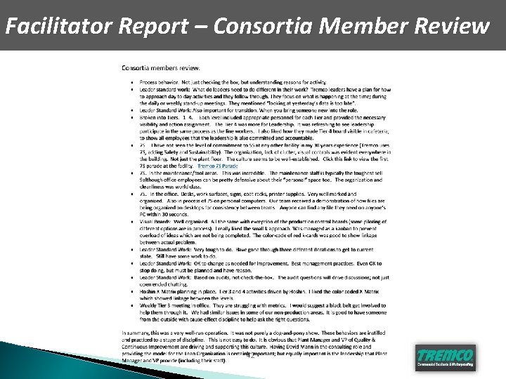 Facilitator Report – Consortia Member Review 42 