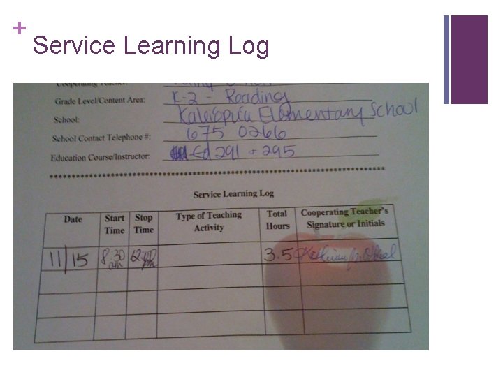 + Service Learning Log 