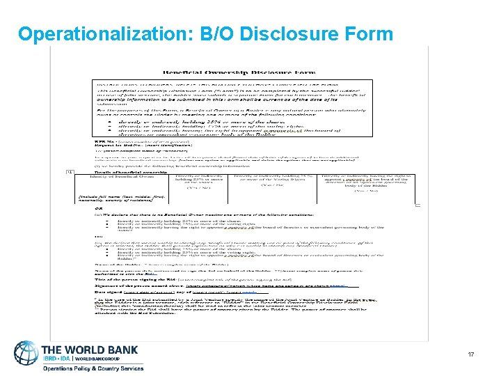 Operationalization: B/O Disclosure Form 17 