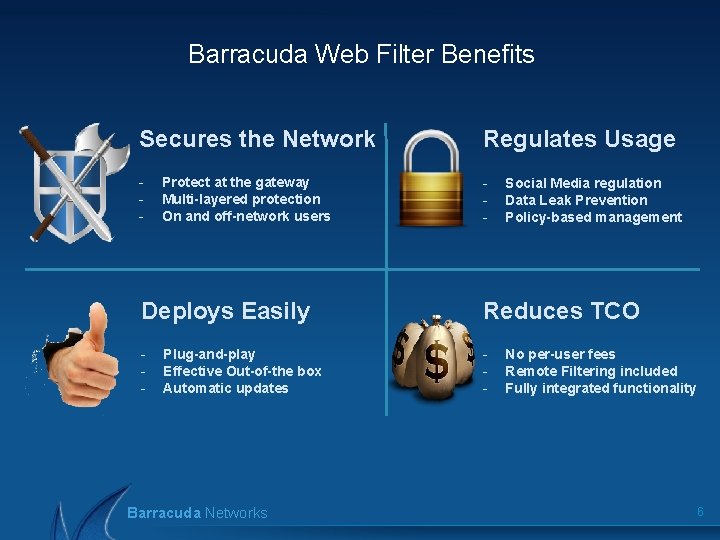 Barracuda Web Filter Benefits Secures the Network Regulates Usage - - Protect at the