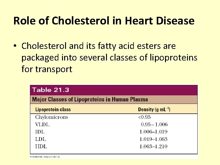 Role of Cholesterol in Heart Disease • Cholesterol and its fatty acid esters are