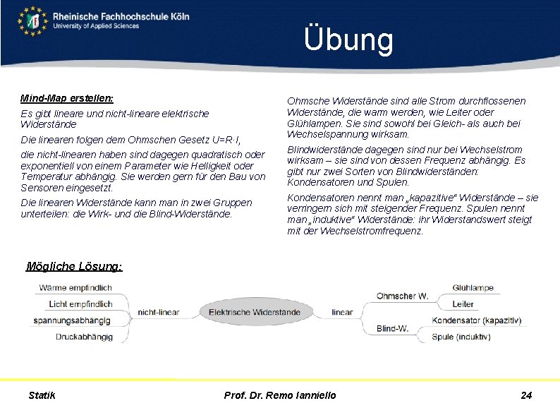 Übung Mind-Map erstellen: Es gibt lineare und nicht-lineare elektrische Widerstände Die linearen folgen dem