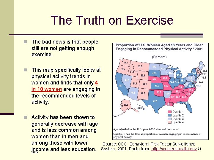 The Truth on Exercise n The bad news is that people still are not