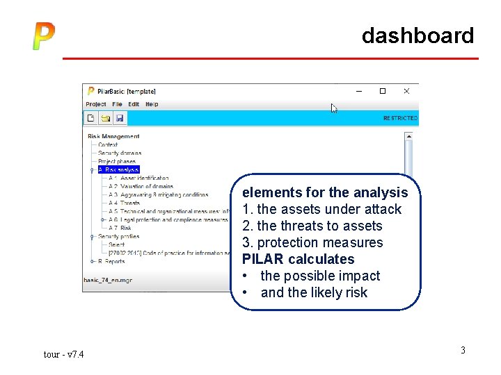 dashboard elements for the analysis 1. the assets under attack 2. the threats to