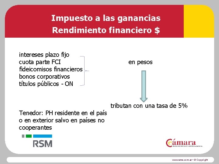 Impuesto a las ganancias Rendimiento financiero $ intereses plazo fijo cuota parte FCI fideicomisos