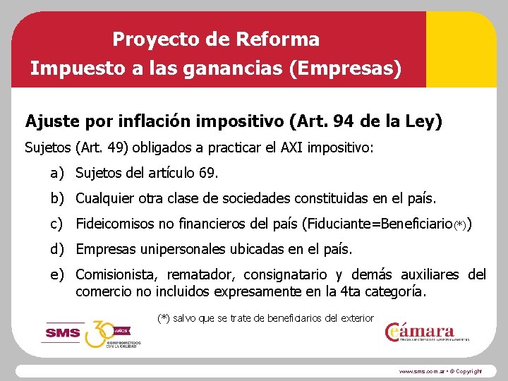 Proyecto de Reforma Impuesto a las ganancias (Empresas) Ajuste por inflación impositivo (Art. 94