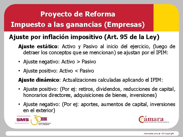 Proyecto de Reforma Impuesto a las ganancias (Empresas) Ajuste por inflación impositivo (Art. 95