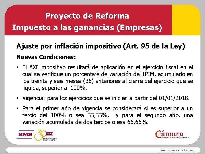 Proyecto de Reforma Impuesto a las ganancias (Empresas) Ajuste por inflación impositivo (Art. 95