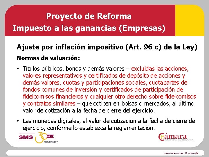 Proyecto de Reforma Impuesto a las ganancias (Empresas) Ajuste por inflación impositivo (Art. 96