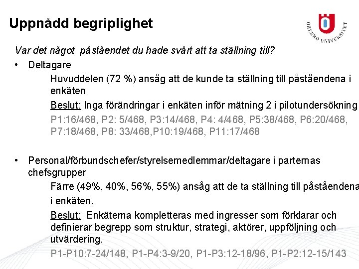 Uppnådd begriplighet Var det något påståendet du hade svårt att ta ställning till? •