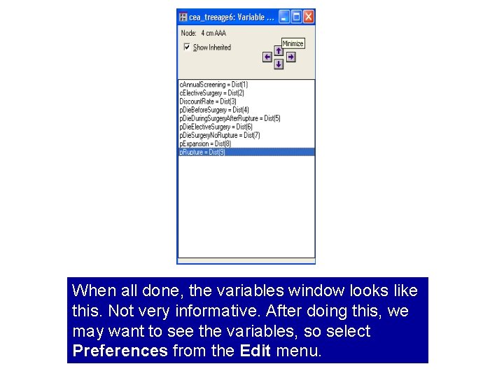 When all done, the variables window looks like this. Not very informative. After doing