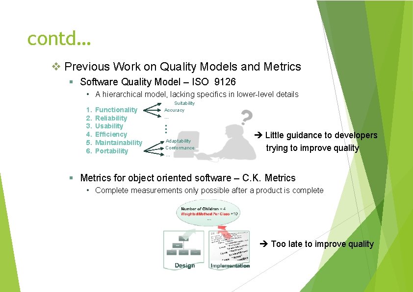 contd… Previous Work on Quality Models and Metrics Software Quality Model – ISO 9126