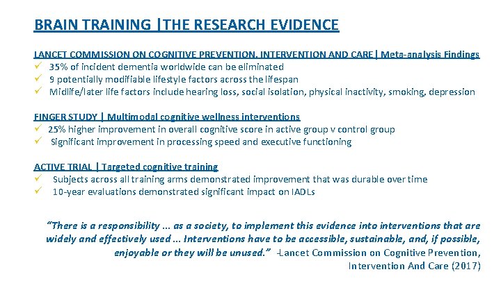 BRAIN TRAINING |THE RESEARCH EVIDENCE LANCET COMMISSION ON COGNITIVE PREVENTION, INTERVENTION AND CARE| Meta-analysis