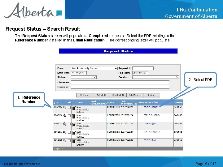 PNG Continuation Government of Alberta Request Status – Search Result The Request Status screen