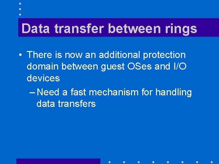 Data transfer between rings • There is now an additional protection domain between guest