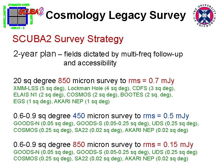 Cosmology Legacy Survey SCUBA 2 Survey Strategy 2 -year plan – fields dictated by