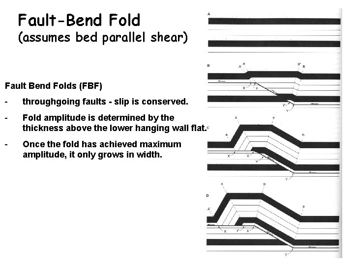 Fault-Bend Fold (assumes bed parallel shear) Fault Bend Folds (FBF) - throughgoing faults -