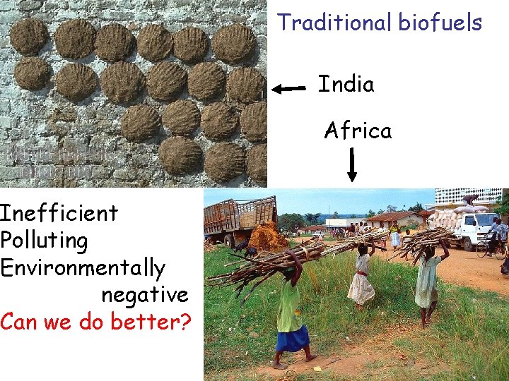 Traditional biofuels India Africa Inefficient Polluting Environmentally negative Can we do better? Cahen, Erice