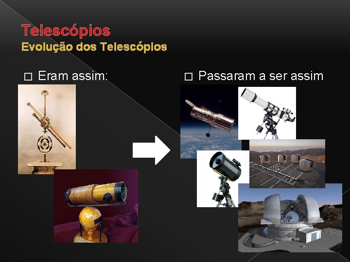 Telescópios Evolução dos Telescópios � Eram assim: � Passaram a ser assim 