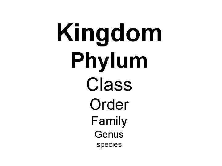 Kingdom Phylum Class Order Family Genus species 