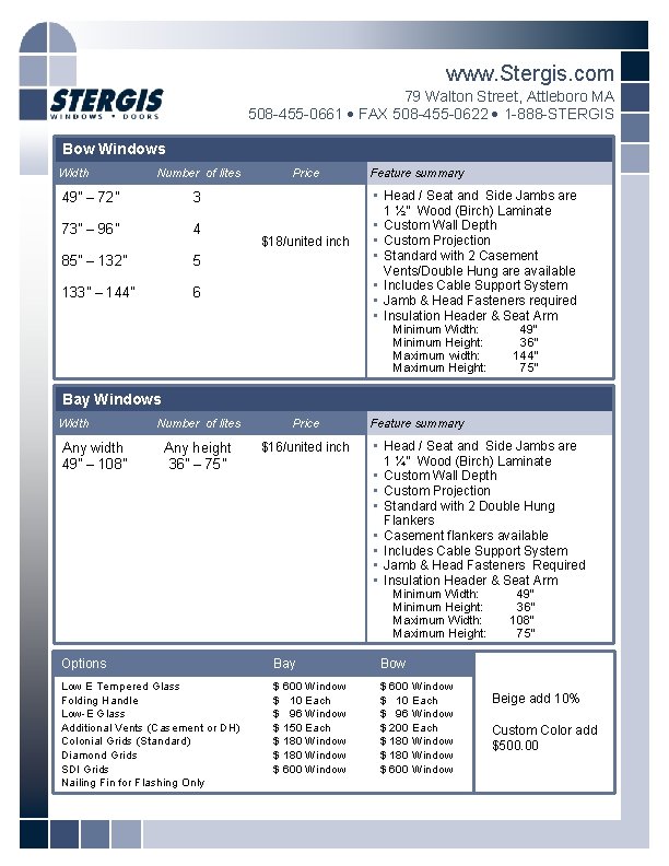 www. Stergis. com 79 Walton Street, Attleboro MA 508 -455 -0661 FAX 508 -455